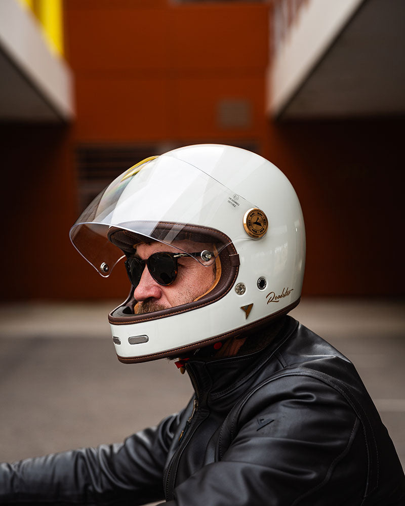 cream colored motorcycle helmet By City Roadster II Matt Gray Motorbike Helmet
